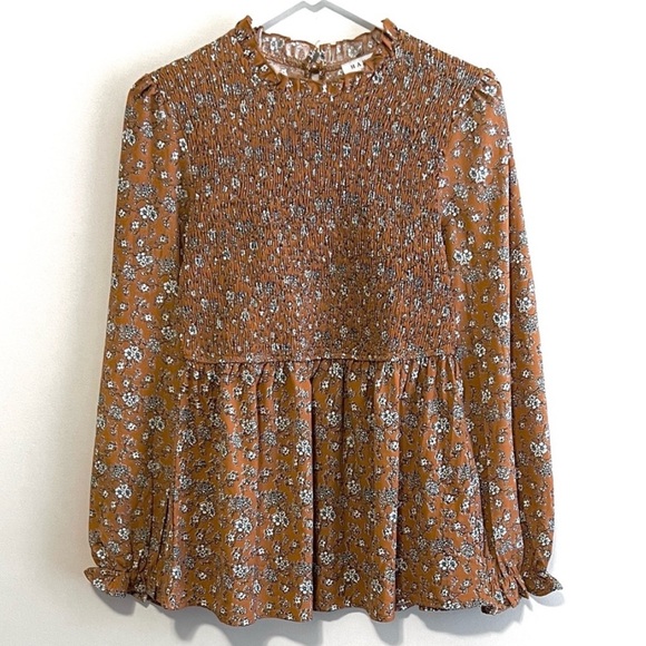 Hayden Tops - Hayden Smocked Long Sleeve Peplum Floral Top